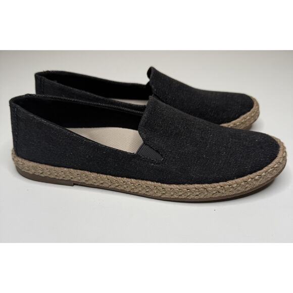 Trotters Poppy Espadrille Flat Womens 8N Black Text Hemp Edge Slip On Shoe - Picture 3 of 9